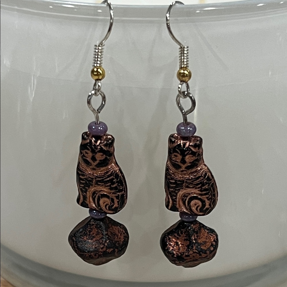 Elegant Copper Cat Earrings